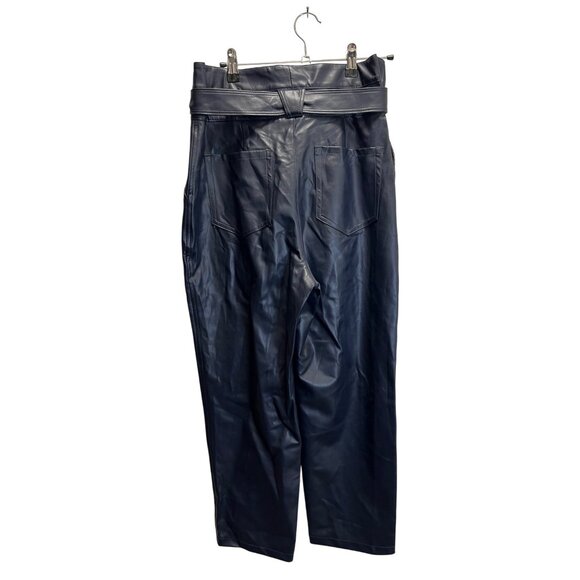 Bailey/44 Womens Faux Leather High-Waisted Belted Pants Medium Navy Blue - Picture 2 of 7